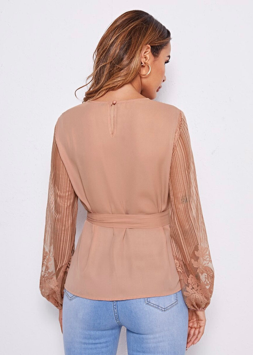 Mesh Sleeve Detail Blouse (Doesn’t Include Belt)