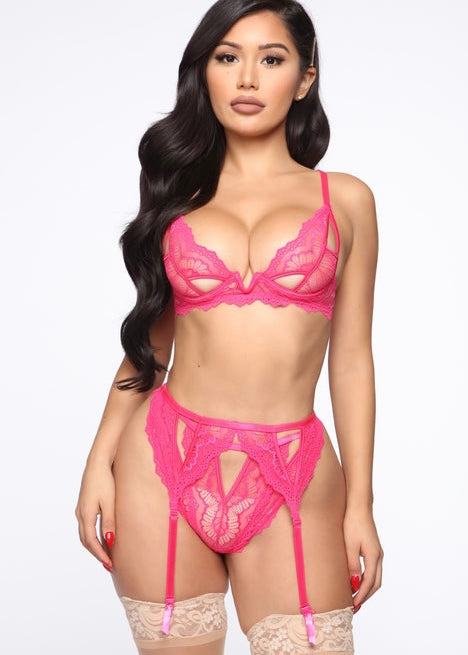 Hot Pink Lace Lingerie & Garter Set - The Style Guide TT
