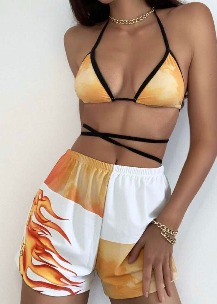 Graphic Strappy Bikini & Shorts Set - The Style Guide TT