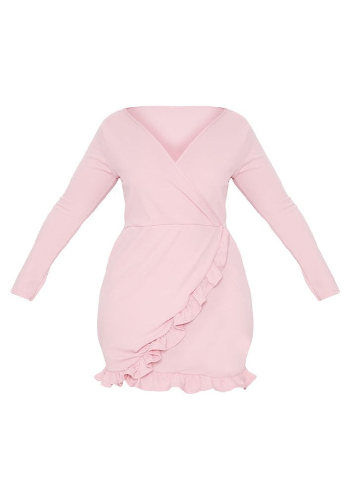 Plus Frill Detail Long Sleeved Dress - The Style Guide TT