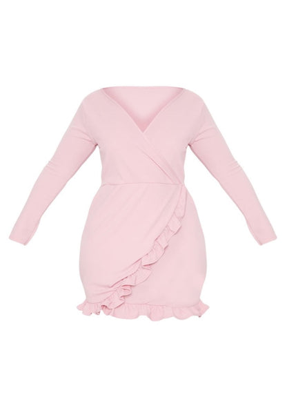 Plus Frill Detail Long Sleeved Dress - The Style Guide TT
