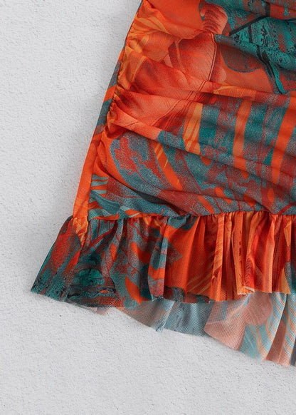 Tropical Print Ruched Skirt