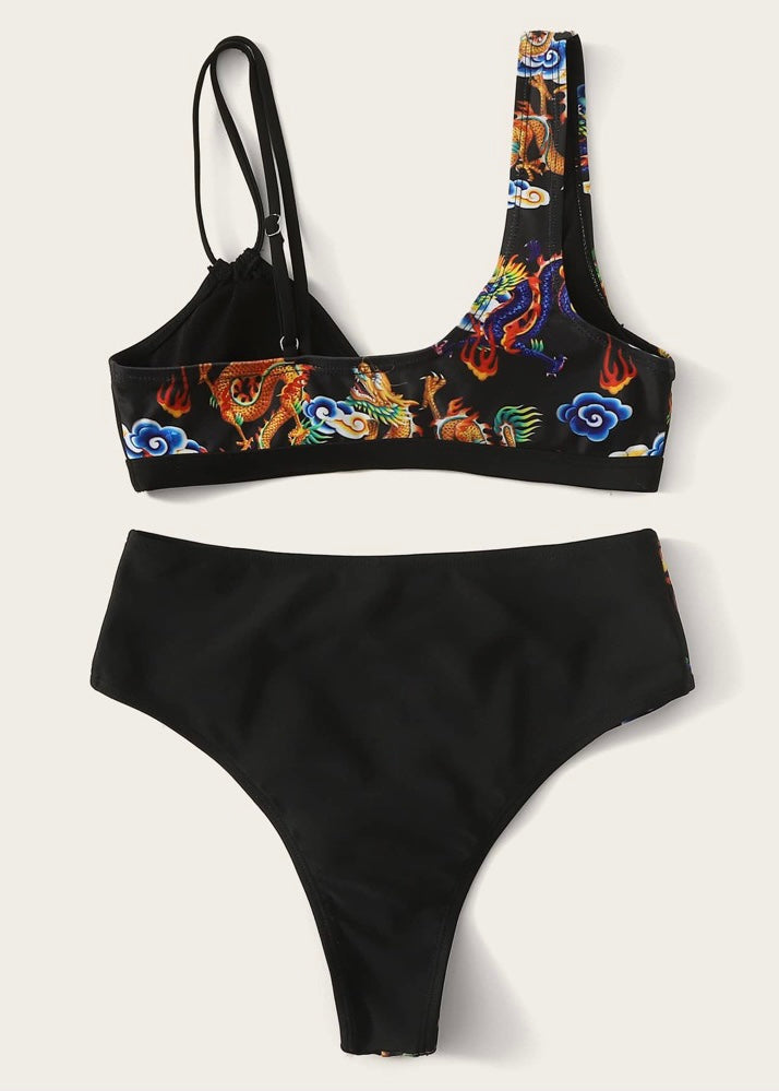 Oriental Print Asymmetrical Bikini - The Style Guide TT