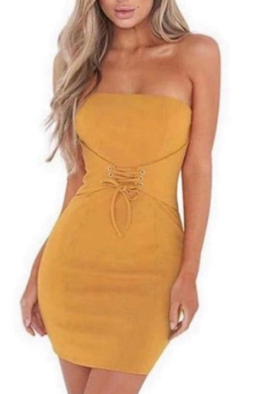 Corset Detail Suede Dress - The Style Guide TT