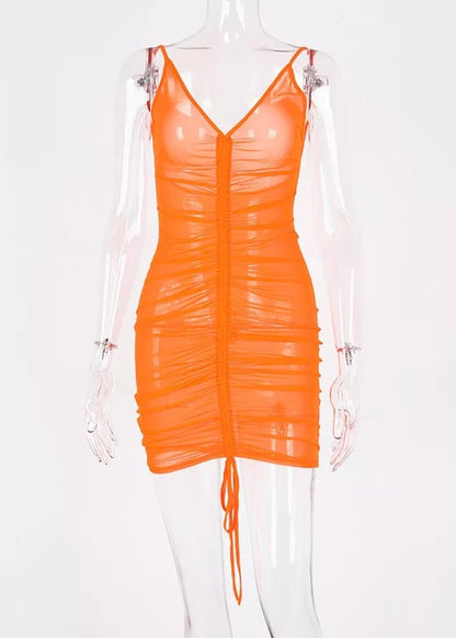 Drawstring Mesh Swimsuit Cover Up