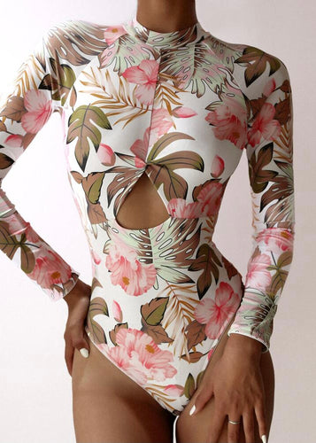 Palm Print Long Sleeve Swimsuit - The Style Guide TT